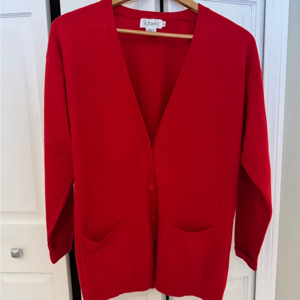 Rafaella Red Cardigan Sweater V-Neck Long Sleeve